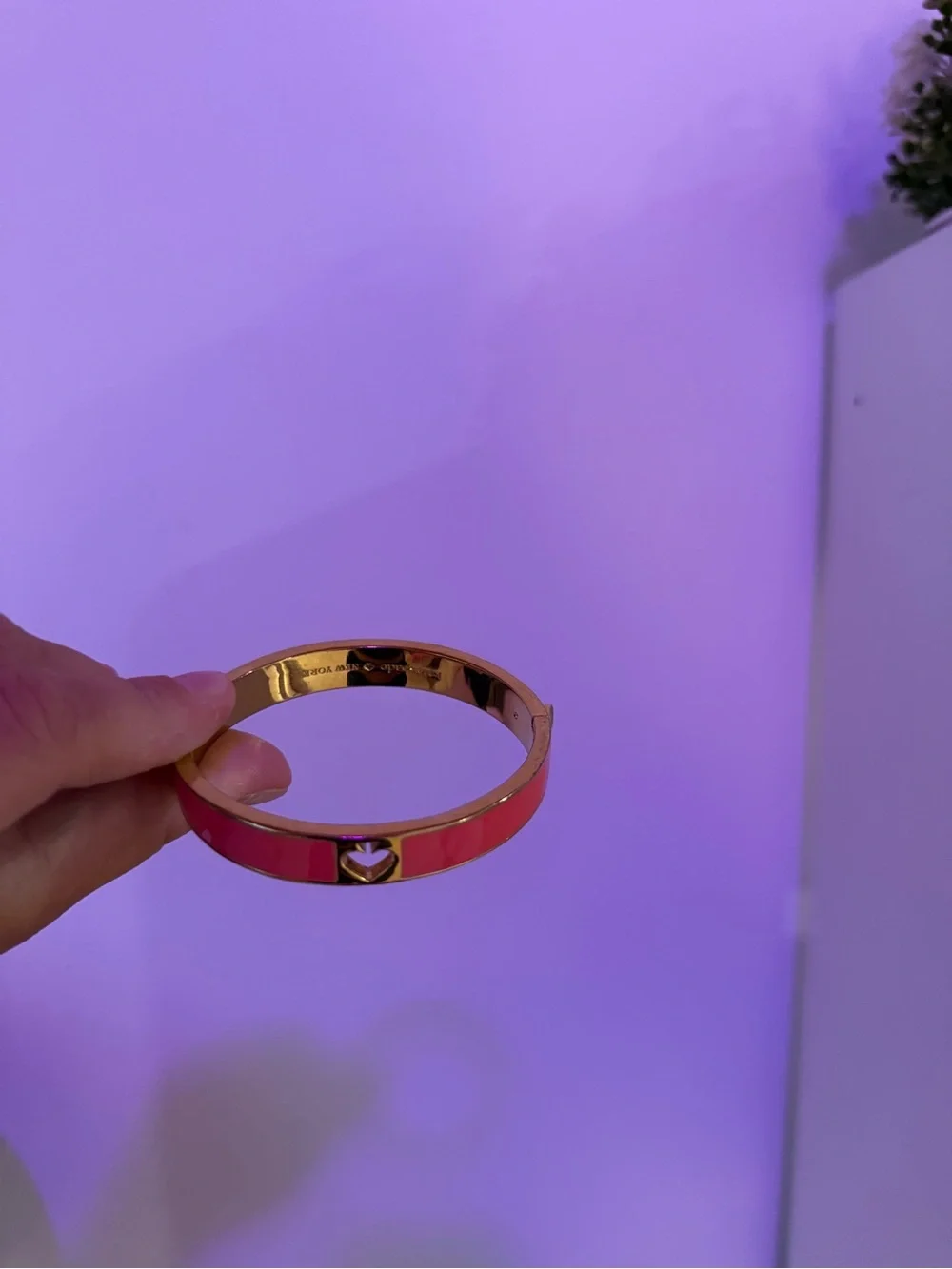 Kate Spade Gold-Tone Coral Pink Enamel Heart Cutout Bangle - Picture 3 of 4